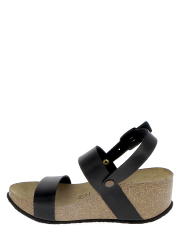 Sunbay Skórzane sandały "Hibiscus" w kolorze czarnym na koturnie