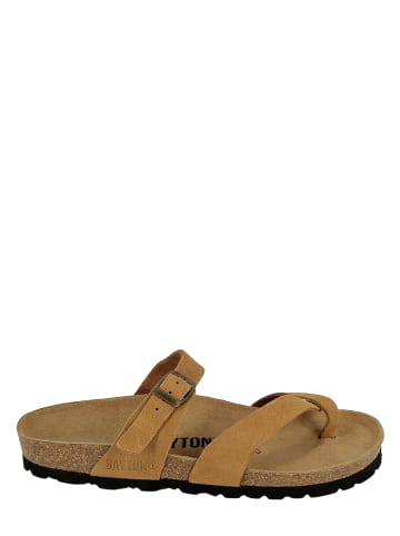 BAYTON Leren teenslippers lichtbruin