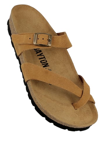 BAYTON Leren teenslippers lichtbruin