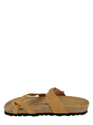 BAYTON Leren teenslippers lichtbruin