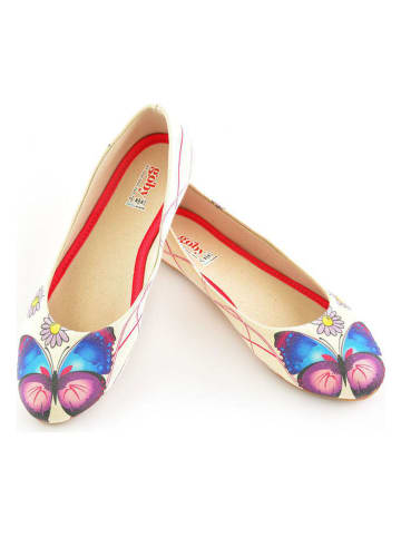 Goby Leren ballerina's beige/blauw/lichtroze