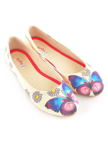 Goby Leder-Ballerinas in Beige/ Blau/ Rosa