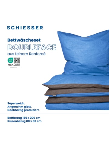 Schiesser Renforcé-Bettwäsche-Set in Blau/ Anthrazit
