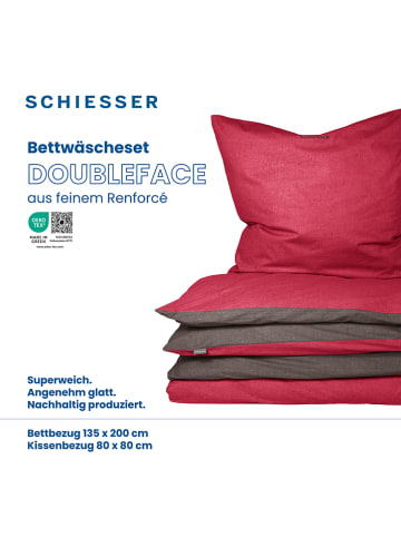 Schiesser Renforcé-Bettwäsche-Set in Rot/ Grau