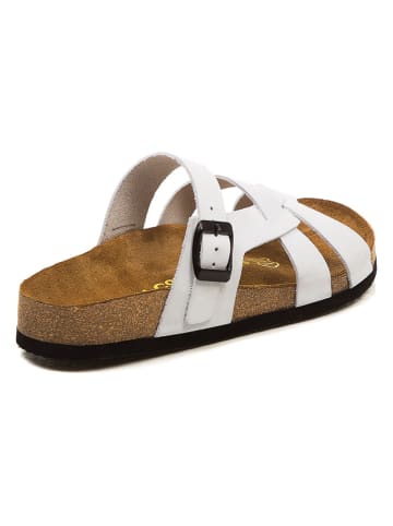 Comfortfusse Leren slippers wit