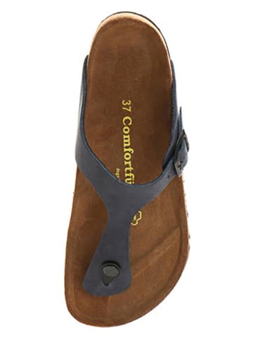 Comfortfusse Leder-Zehentrenner in Dunkelblau