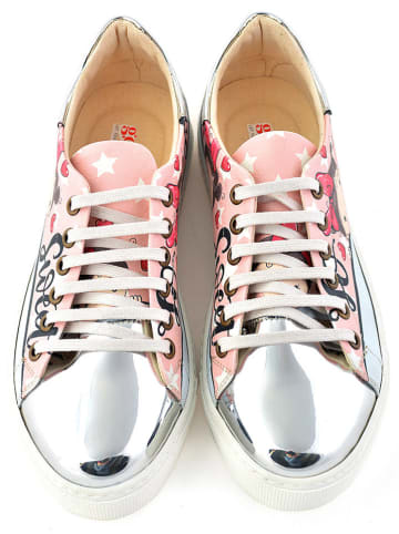 Goby Leder-Sneakers in Silber/ Rosa
