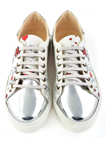 Goby Skórzane sneakersy w kolorze srebrno-białym