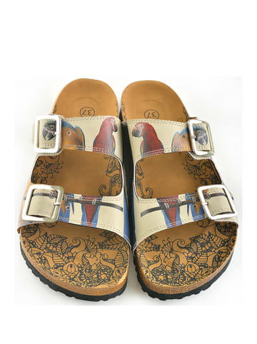 Calceo Pantoletten in Beige/ Bunt
