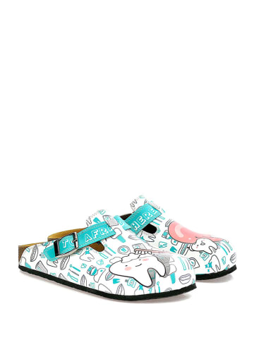 Calceo Clogs wit/turquoise