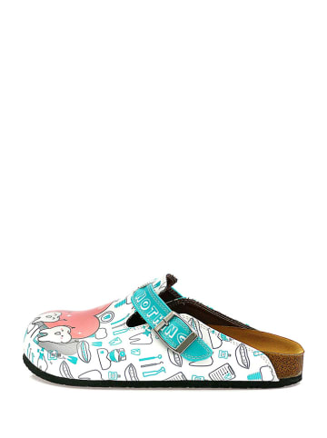 Calceo Clogs wit/turquoise