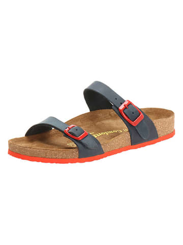 Comfortfusse Leder-Pantoletten in Dunkelblau/ Rot