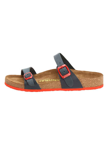Comfortfusse Leder-Pantoletten in Dunkelblau/ Rot