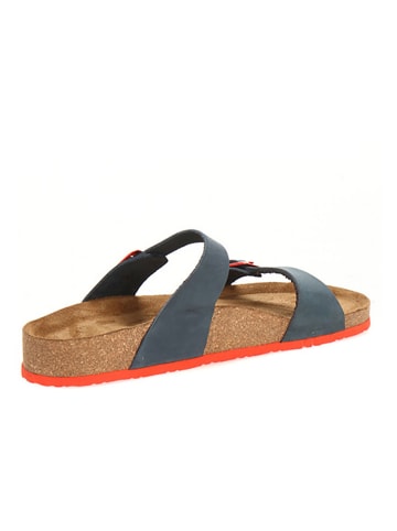Comfortfusse Leder-Pantoletten in Dunkelblau/ Rot