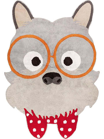Mr. Fox Baumwoll-Teppich "Dogs" in Grau/ Rot