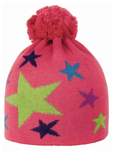 Döll Muts met pompon roze/meerkleurig