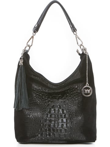 Mia Tomazzi Leder-Schultertasche "Rozzano" in Schwarz - (B)26 x (H)28 x (T)12 cm