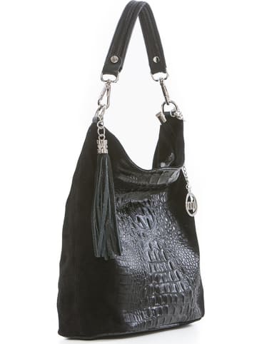 Mia Tomazzi Leder-Schultertasche "Rozzano" in Schwarz - (B)26 x (H)28 x (T)12 cm