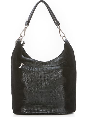Mia Tomazzi Leder-Schultertasche "Rozzano" in Schwarz - (B)26 x (H)28 x (T)12 cm