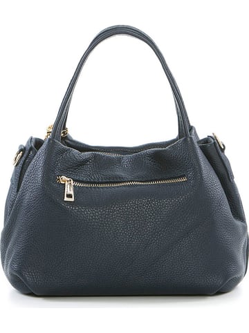 Mia Tomazzi Leren handtas donkerblauw - (B)28 x (H)20 x (D)12 cm