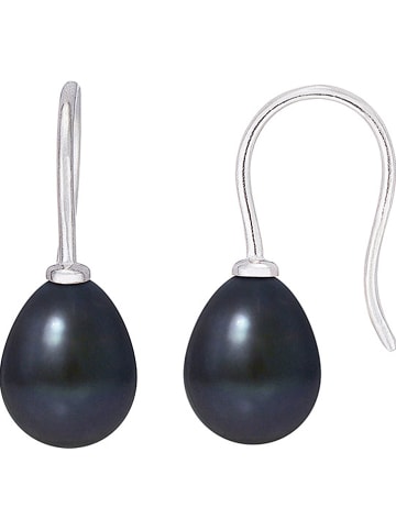 Mitzuko Zilveren oorhangers met zoetwaterkweekparels donkerblauw