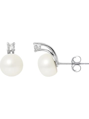 Pearline Srebrne kolczyki-wkrętki z kryształkami i perłami w kolorze białym