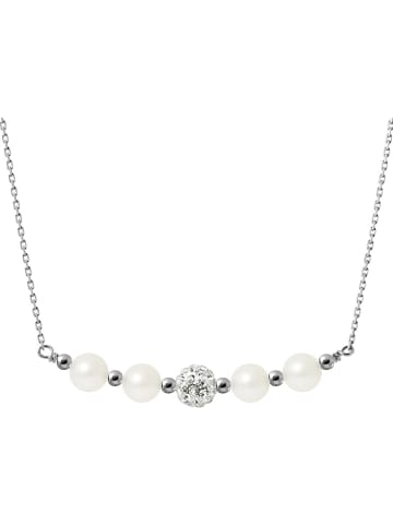 Pearl Addict Srebrny naszyjnik z kryształkami i perłami w kolorze białym - dł. 38 cm
