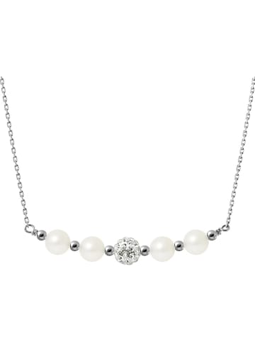 Pearline Srebrny naszyjnik z kryształkami i perłami w kolorze białym - dł. 38 cm