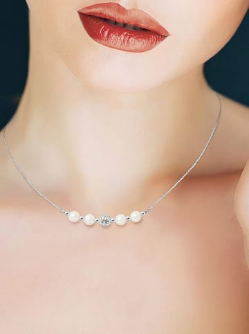 Pearline Srebrny naszyjnik z kryształkami i perłami w kolorze białym - dł. 38 cm
