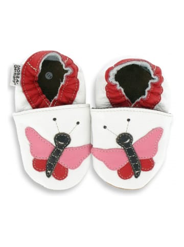 Hobea Leder-Krabbelschuhe "Schmetterling" in Weiß/ Rot