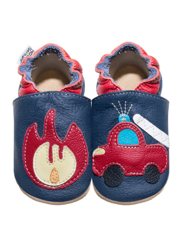 Hobea Leren kruipschoentjes "Brandweer" donkerblauw/rood