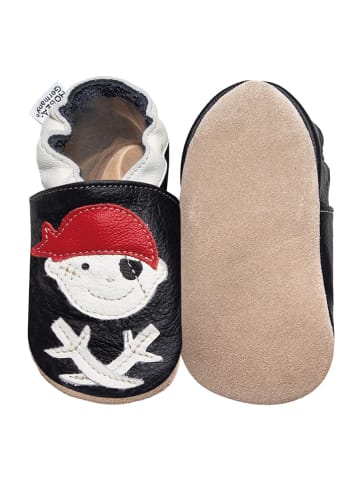 Hobea Leder-Krabbelschuhe "Pirat Jack" in Schwarz/ Weiß/ Rot