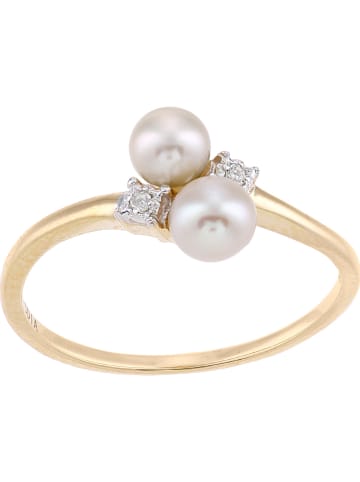 Diamant Exquis Złoty pierścionek z diamentami i perłami