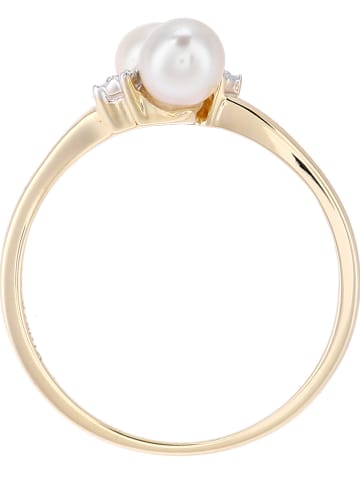 Diamant Exquis Gouden ring met diamanten en zoetwaterkweekparels