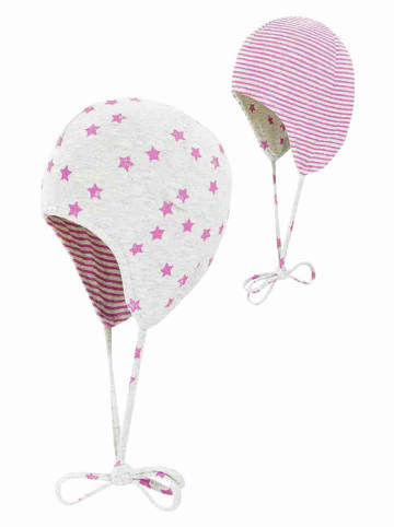 Döll Wende-Bindemütze in Weiß/ Rosa