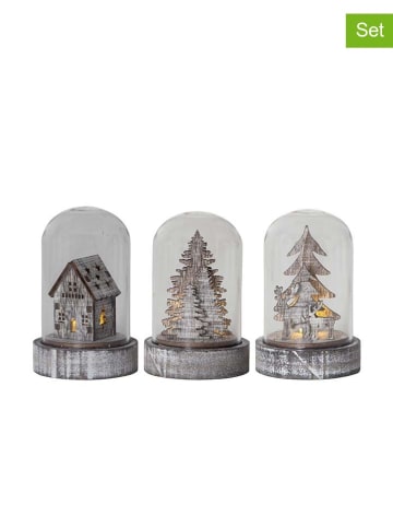 STAR Trading 3er-Set: LED-Dekoleuchten "Kupol" in Braun - (H)8,5 x Ø 5,5 cm