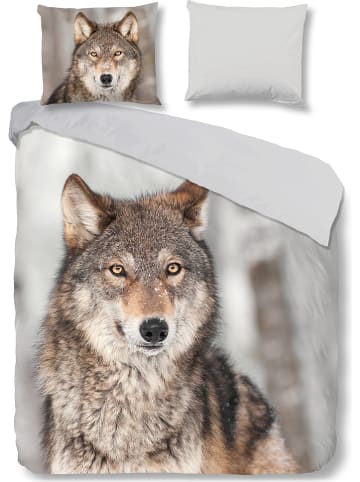 Good Morning Flanellen beddengoedset "Wolf" grijs