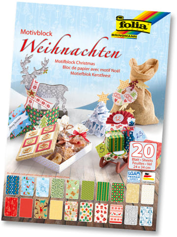 folia PAPER Motiefblok "Kerst III" meerkleurig - 20 vellen - (L)34 x (B)24 cm