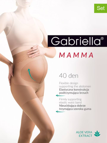 Gabriella 2er-Set: Umstandsstrumpfhosen "Mamma" in Beige - 40 DEN