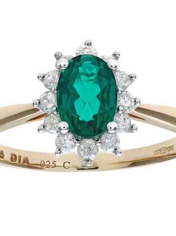 Diamant Exquis Gouden ring met diamanten en smaragd