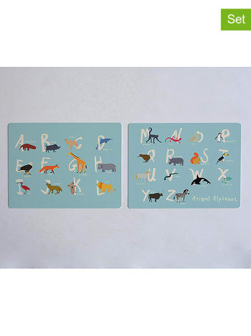 little nice things 2-delige set: placemats "Alphabet" lichtblauw/meerkleurig - (L)40 x (B)30 cm