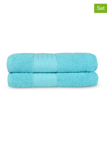 Good Morning 2-delige set: douchehanddoeken turquoise