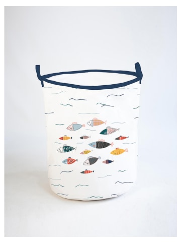 little nice things Kosz "Fisches" w kolorze białym ze wzorem - wys. 50 x Ø 40 cm