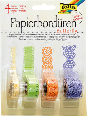 Folia Papierbordüren "Butterfly" in Bunt - 4x 1 m
