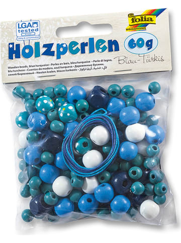 folia PAPER Holzperlen in Blau - 60 g