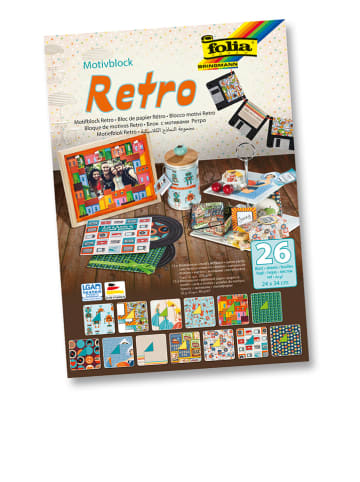 Folia Motiefblok "Retro" meerkleurig - 26 vellen - (L)34 x (B)24 cm