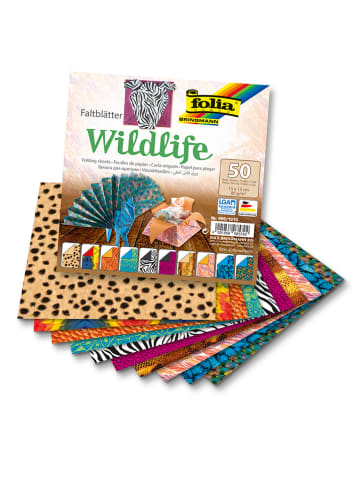 folia PAPER Faltblätter "Wildlife" in Bunt - 50 Blatt - (L)15 x (B)15 cm