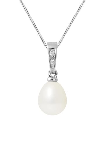Pearline Złoty naszyjnik z diamentami i perłami słodkowodnymi - dł. 42 cm