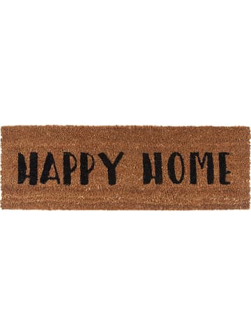 Present Time Wycieraczka "Happy Home" w kolorze brązowym z włókna kokosowego - 75 x 26 cm