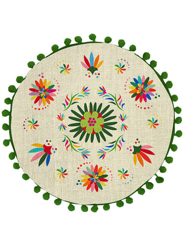 Folkifreckles Kussen "Ave Otomi" groen/crème - Ø 45 cm